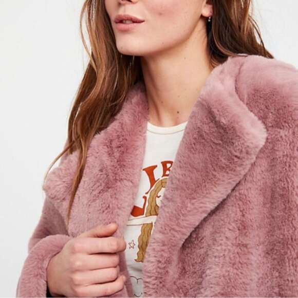Free People Rita Pink Faux Fur Oversized Open Front Jacket XS - Picture 3 of 16